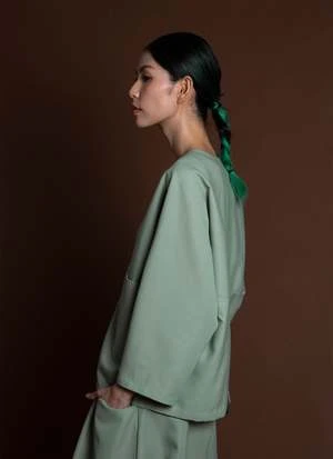 KAAREMArctic Long Sleeve Slit Pocket Top - Light Sage Green 6 KAAREMArctic Long Sleeve Slit Pocket Top - Light Sage Green - Image 6