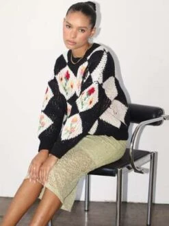 Bailey RoseNora Vintage Floral Sweater - Black -ANINE BING || ULLA JOHNSON || AGOLDE Shop Bailey Rose Nora Vintage Floral Sweater In Black 20231028065120 1