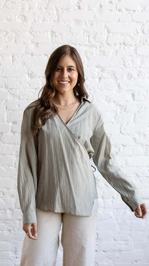 Grade & GatherBreanna Wrap Shirt - Light Sage 2 Grade & GatherBreanna Wrap Shirt - Light Sage - Image 2