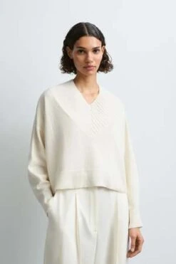 CorderaCashmere Ribbed Neck Sweater - Natural