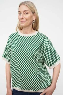 KowtowCheckerboard Knit Tee - Evergreen Checkerboard -ANINE BING || ULLA JOHNSON || AGOLDE Shop Checkerboard Knit Tee 20231004212628 1