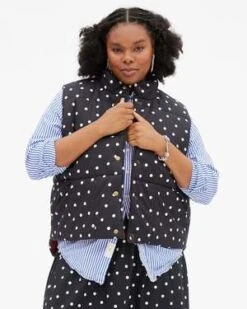 Clare V.Emile Vest - Black/White Scattered Polka-Dot