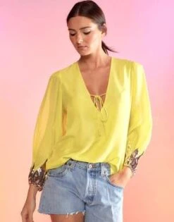 CYNTHIA ROWLEYSelene Sequin Blouse -Yellow