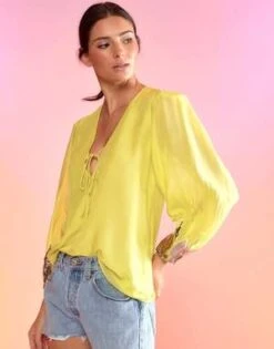 CYNTHIA ROWLEYSelene Sequin Blouse -Yellow -ANINE BING || ULLA JOHNSON || AGOLDE Shop Cynthia Rowley Selene Sequin Blouse Yellow 20230307222038