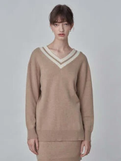 ANINE BING || ULLA JOHNSON || AGOLDE Shop -ANINE BING || ULLA JOHNSON || AGOLDE Shop Double V Neck Sweater Camel 20230925213507