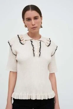 KowtowFlower Polo - Natural Marle 10 KowtowFlower Polo - Natural Marle -ANINE BING || ULLA JOHNSON || AGOLDE Shop Kowtow Flower Polo Natural Marle 20221013062316