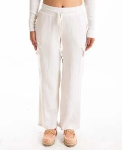 StatesideLuxe Thermal Drawstring Cargo - Cream