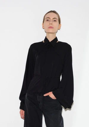 MM6 Maison MargielaFluid Poly Shirt - Black 3 MM6 Maison MargielaFluid Poly Shirt - Black - Image 3