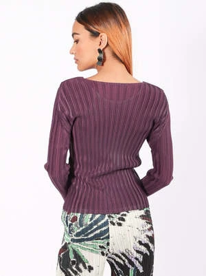 Issey MiyakeRib Pleats October Long Sleeve - Bordeaux 2 Issey MiyakeRib Pleats October Long Sleeve - Bordeaux - Image 2