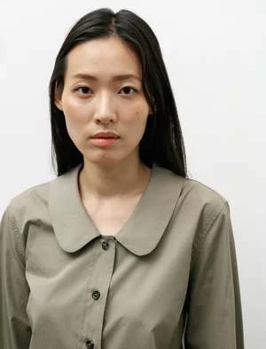 Margaret HowellPiece Dye Cotton Round Collar Shirt - Sage 2 Margaret HowellPiece Dye Cotton Round Collar Shirt - Sage - Image 2