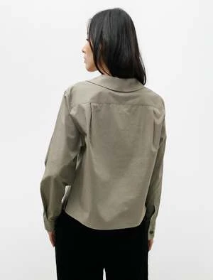 Margaret HowellPiece Dye Cotton Round Collar Shirt - Sage 4 Margaret HowellPiece Dye Cotton Round Collar Shirt - Sage - Image 4