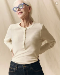 The Great.The Slim Recycled Rib Henley - Snow